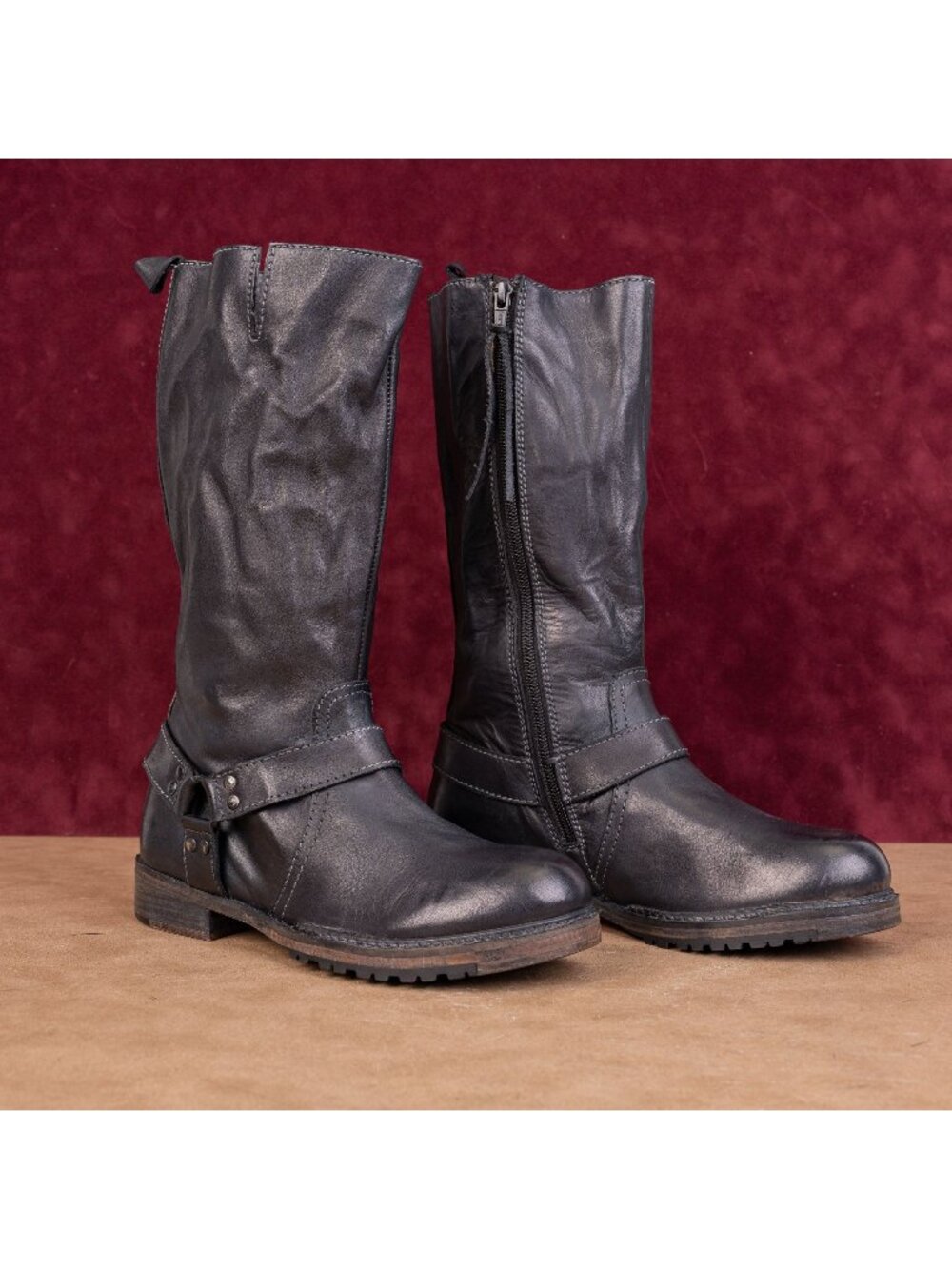 Vintage Foundry Women Madi Black Leather Harness Moto Festival Boots sz 7